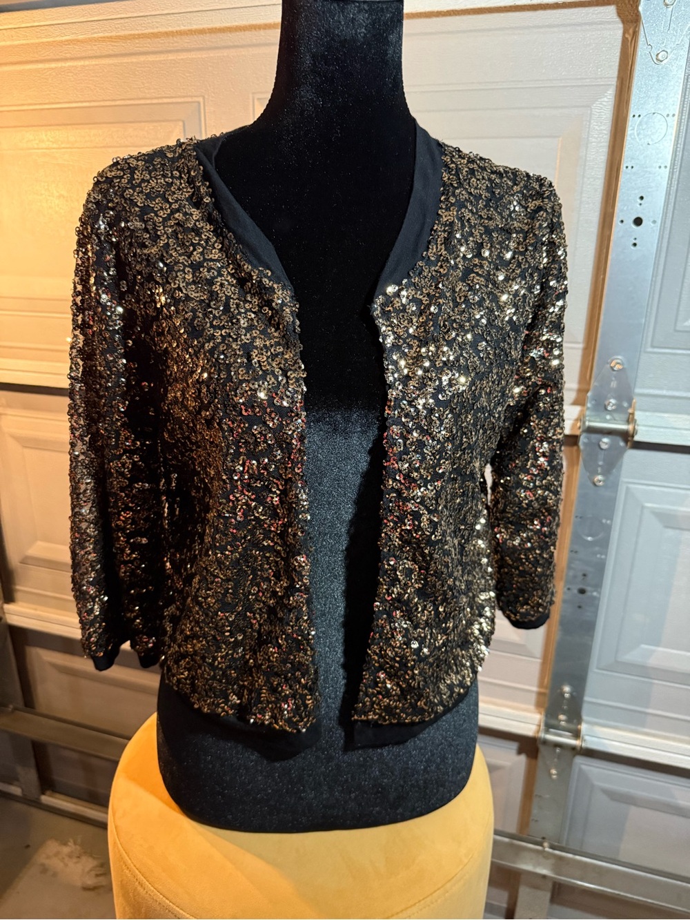audrey Black & Gold Sequin Bomber Jacket